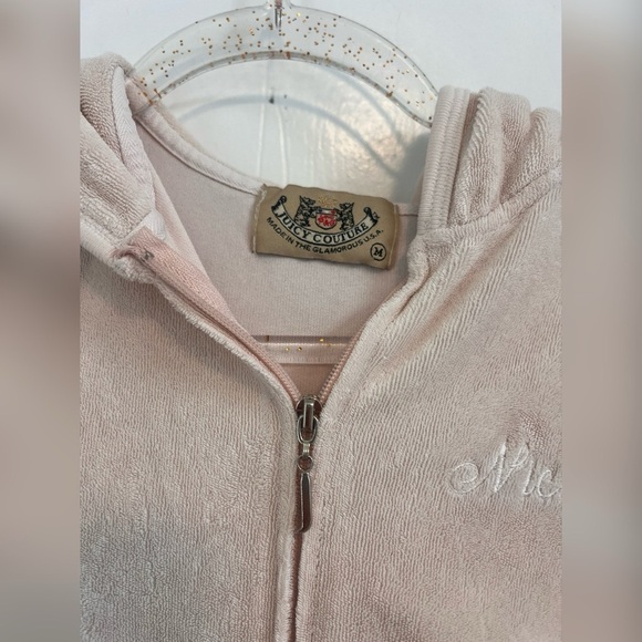 Juicy Couture VTG 90s y2k Light Pink Velour Classic Hoodie Jacket RARE Size M - Picture 4 of 5